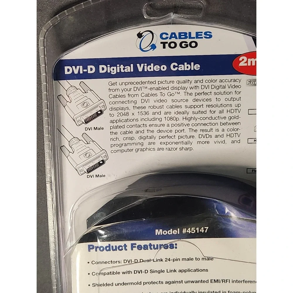 Cables to Go C2G DVI-D M/M Dual Link Digital Video Cable 6.5 Feet 2M STP